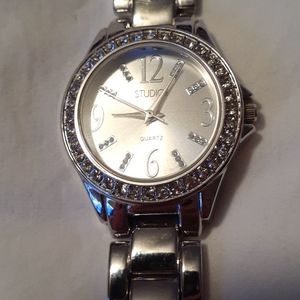 Studio Time Silvertone Bling Face Watch‎ 7½" Long